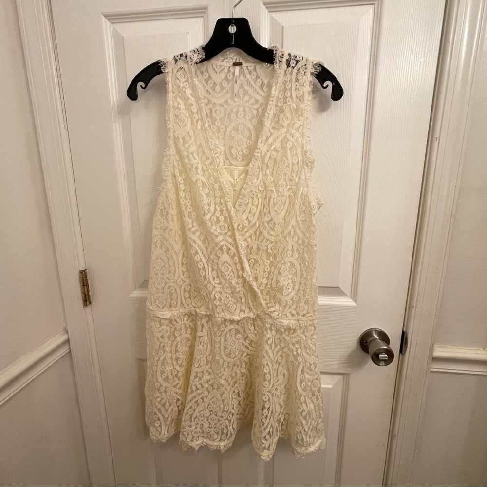 Free People Mini Lace Dress 2 Piece Lined Drop Waist Boho V Neck Dress size S